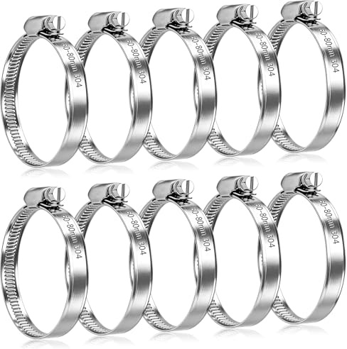 10PCs Jubilee Clips 60-80mm,Hose Clips,304 Stainless Steel Hose Clamps | Adjustable pipe Clamps,Worm Drive Pipe Hose Clamps Clip,Jubilee Hose Clip for Exhaust Hose Pipe Fuel Line Garden Connections