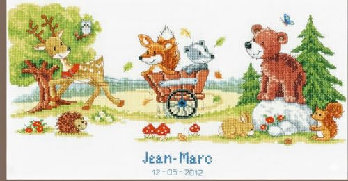 VERVACO Gezählter Kreuzstich Stickpackungen Stickset Baby Geburt Waldspaziergang Wanddekoration Handarbeit Set für Erwachsene Kreatives Handwerk ca. 38 x 20 cm Geburt Geschenk Hausdeko