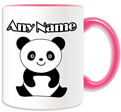 Regalo personalizado – sentado cachorro de oso panda taza (diseño animal tema, colores) – cualquier nombre/mensaje en su única taza, cerámica, Rosa