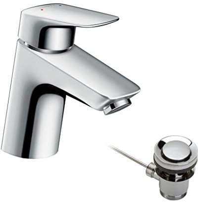 hansgrohe Waschtischarmatur MyCube, Wasserhahn Bad mit Auslauf Höhe 70 mm, mit Zugstange, Badarmatur wassersparend, Chrom, Verchromt