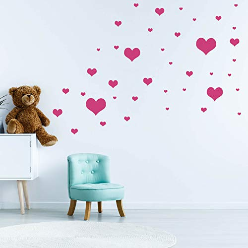 40 Herzchen Set - Herz Wandtattoo Wandaufkleber Sticker Aufkleber Liebe Heart Herzen (Pink)