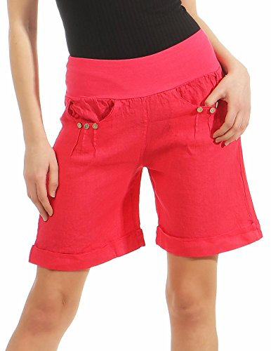 Malito Shorts de Toile de Lin avec élastique Ceinture de Pantalon 6822 Femme (L, Rose Fuchsia)