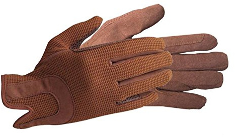 All Day Horse Riding Gloves Ladies Dublin Track Fabric Gloves Leather Equestrian (Brown, M)
