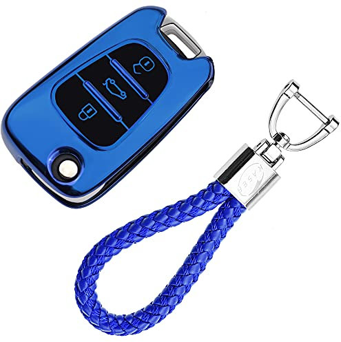 KASER Autoschlüssel Hülle kompatibel für Kia Hyundai Cover TPU Silikon Hochglanz Schutzhülle Schlüsselhülle Fernbedienung Sportage Rio Ceed Picanto Optima iX35 i30 Tucson Schlüsselbund ( Blau)