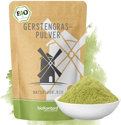 bioKontor – BIO Gerstengras Pulver 500g – 100% naturbelassen – gemahlen | Gerstengraspulver Bio aus biologischem Anbau – deutsche Handabfüllung – vielseitig für Smoothies & grünen Saft