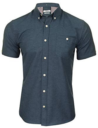 Xact Men's Oxford Short Sleeved Shirt, Button-Down Collar, Cotton Rich, Regular Fit (Denim Blue) M