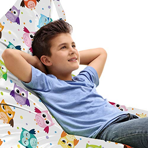 ABAKUHAUS Eulen Unicorn Toy Bag Lounger Stuhl, Zeichen und Punkte, Hochleistungskuscheltieraufbewahrung mit Griff, Mehrfarbig