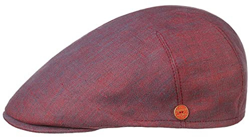 Mayser Sidney Leinen Flatcap Schirmmütze Schiebermütze Leinencap Herren - Made in The EU mit Schirm, Futter Sommer Frühling-Sommer - 59 cm rot