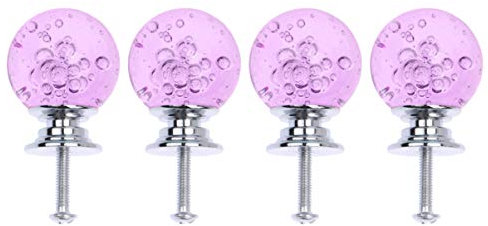 BESPORTBLE Metal Furniture Knobs Set of 4 Cabinet Handles of Kitchen Pulls and Hardware Knob Bubble Ball Drawer Glass Crystal Dressing Table Purple 4Pcs with Silver Base Cabinets Single Hole Screws
