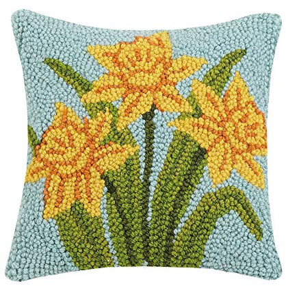 Peking Handicraft 30JES1593C10SQ Daffodil Hook Pillow, 10-inch Square, Wool and Cotton