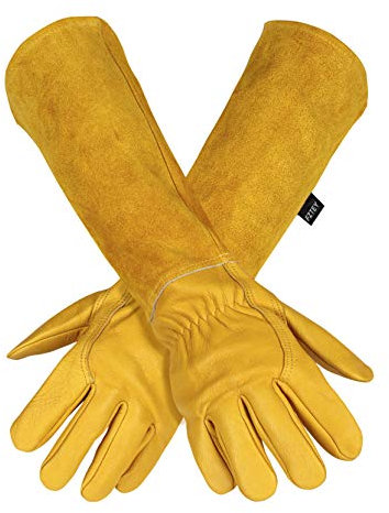 FZTEY Long Gardening Gloves, Breathable and Flexible Garden Safety Work Protective Leather Thorn Proof Gauntlets for Men & Women Birthday & Christmas Gifts (S, Yellow, 1)