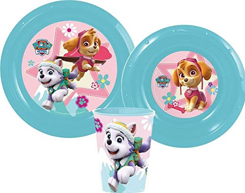 Paw Patrol - Ensemble de vaisselle pour enfant - 1 set de petit-déjeuner rose avec assiette, bol à céréales et gobelet réutilisables (sans BPA)