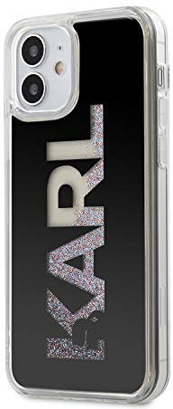 Karl Schutzhülle für iPhone 12 (flüssiges Glitzer-Logo, mehrfarbiger Glitzer) Schwarz
