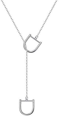 EVER FAITH Glücklich Hufeisen Lariat Halskette 925 Sterling Silber Dainty 2 Pferd Steigbügel Anhänger Y