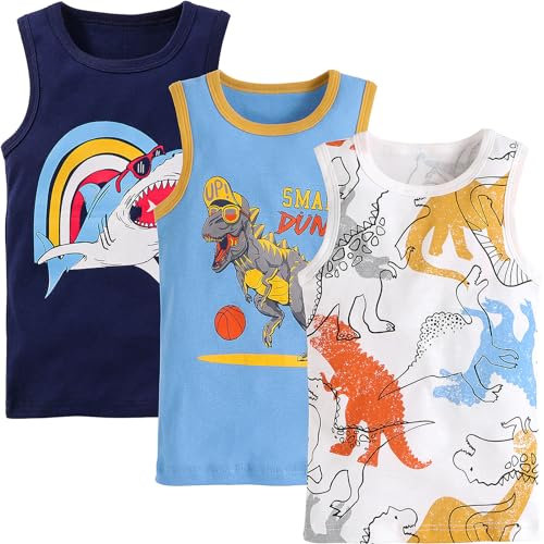 Adorel Jungen Unterhemden Baumwolle Ärmellos Tank Top Unterwäsche 3er-Pack Tiere Athlete 122-128 EU (Herstellergröße 140)