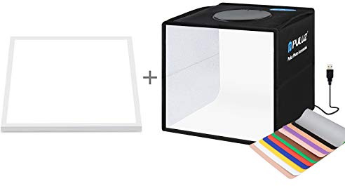 PULUZ Mini kit studio photo portable 25 x 25 x 25 cm pliable + panneau lumineux LED sans ombre fond blanc avec 6 sortes de fonds colorés double face pour petits produits
