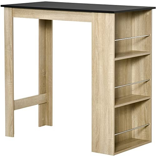 HOMCOM Mesa de Bar Mesa Alta de Cocina Come-De Pie Encimera - Dom. 112 x 57 x 106 cm, 3 estantes – Aspecto roble claro negro