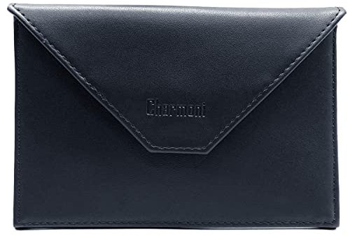 Charmoni - Etui Pochette Porte Papier Voiture - Porte Carte Grise permis de Conduire pièce d'identité Assurance - Cuir Vachette - Femme Homme (Bleu foncé)