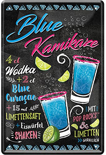 Generisch Tin Sign Blechschild 20x30 cm Rezept Blue Kamikaze Vodka Curacao Cocktail Bar Kneipe Cafe Haus + Garten Küche Wand Deko Geschenk