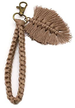 Makramee Schlüsselanhänger Boho Armband Schlüsselanhänger Handgelenk Lanyard Handmade Weave Blätter Anhänger Exquisite Halter für Frauen, khaki, One size