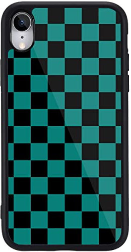 MAYCARI for iPhone X/Xs Cool Green Mobile Phone Case, Aesthetic Checkerboard Pattern Design for Girls Children Women Protective Phone Case for iPhone X/iPhone Xs(Black)