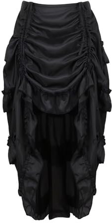 Schwarz Rock Damen Steampunk Röcke Übergrößen Spitze Asymmetrische High Low Vintage Kleid Gothic 4XL