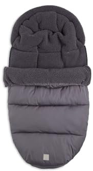 Jollein Fußsack Grey - Für Buggy und Kinderwagen - Für 3-Punkt- und 5-Punkt-Gurt - Mit Teddy Gefütterter Fußsack Kinderwagen - Wasserabweisend - Grau