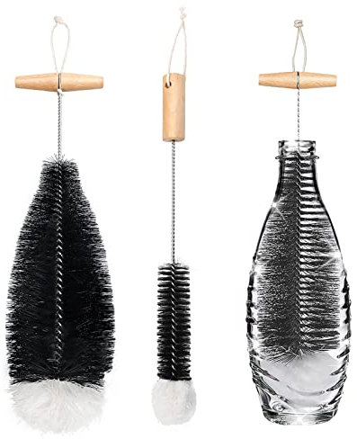 Diwoker Flaschenbürste für Glasflaschen Flaschenreiniger, 2 STK Reinigungsbürste Reinigung Flaschenreiniger für Glaskaraffe,Trinkflaschen,Babyflaschen,Sodaflaschen (Schwarz)