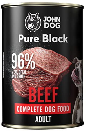 JOHN DOG Hundenassfutter Pure Black Rind - Premium Getreidefreies Hundefutter mit 96% Fleisch - Monoprotein Nassfutter für ausgewachsene Hunde 6 x 400g