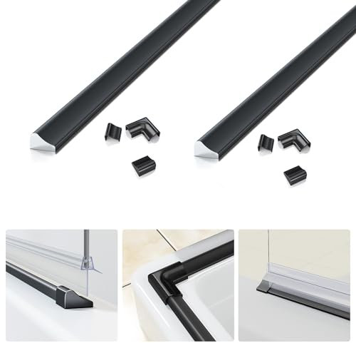 Boromal 95cm Schwallschutzprofil für Dusche Schwallleiste Alu Schwallschutzleiste für Glas Duschen, Schwarz, 2 Stück
