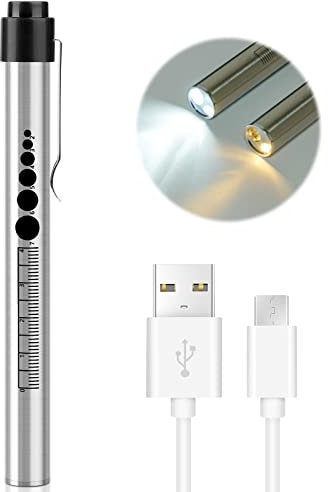 flintronic Pupillenleuchte Medizin, Diagnostikleuchte Krankenschwester Rettungsdienst Zubehör mit Pupillenmessgerät und Lineal, Aufladbar USB LED Stiftlampe für Krankenschwester Studentische Ärzte