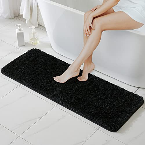 MIULEE Badematte Weiche Badteppich rutschfest Badvorleger Fußmatte Badzimmermatte Bettvorleger Flauschig Teppich Badezimmerteppich Duschmatte für Bade & Wohnzimmer Schlafzimmer 45x120 cm Schwarz