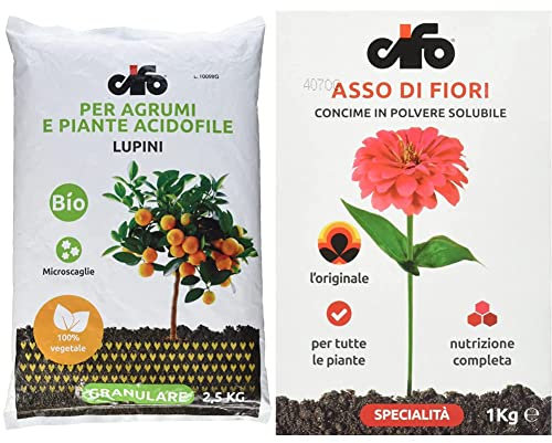 Cifo Lupini per Agrumi e piante Acidofile 2,5 kg & Asso di Fiori Concime in Polvere solubile per tutte le piante da balcone giardino ed orto 1 Kg