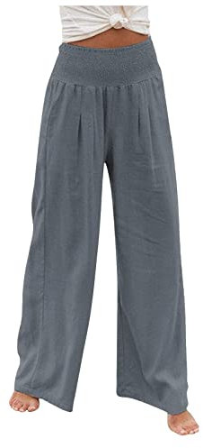 Leinenhose Damen,Leichte Sommerhose, Damen Sommer Lang Weites Bein Sommerhose High Waist Bequem Luftig Leinen Freizeithose Leicht Elegant Locker Schlupfhose Stoffhose Palazzo Hose Wickelhose