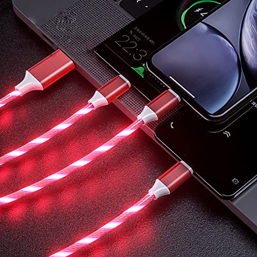 Aiivioll Câble USB LED 3 en 1, câble de charge LED fluide, câble de charge rapide USB de 2 m pour téléphone, Android, micro USB, Type-C, smartphone et tablette (rouge, 2 m)