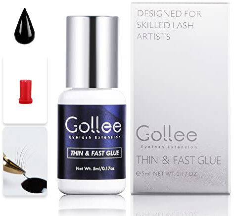 GOLLEE Colle Extension Cils Professionnel Colle a Faux Cils Yeux Sensibles (0.17fl.oz/5ml)/No Tears Formula/Fast 1 sec/Max Bond et 7 semaines/Uniquement pour les professionnels Adhésif pour cils
