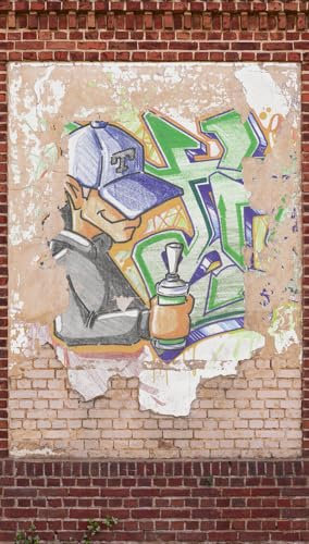 A.S. Création Livingwalls Vliestapete - Graffiti Tapete Backstein in Beige, Braun und Grün - Wandtapete für verschiedene Räume - Wandbild XXL 2,80 m x 1,59 m