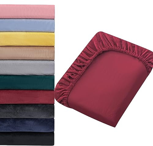 Soifox Jersey Warm Spannbettlaken 180x200cm bis 200x200cm Plüsch Fleece Samtweich Kuschelig Flauschig Cashmere Touch Bettlaken für Boxspringbett Topper Matratze Rot mit Gummizug