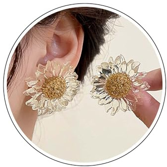 Wendalern Bohemian Large Flower Earrings Clear Resin Flower Stud Earrings Vintage Daisy Floral Earrings Big Transparent Acrylic Flower Dangle Earrings Wedding Bridal Jewelry for Women Girls