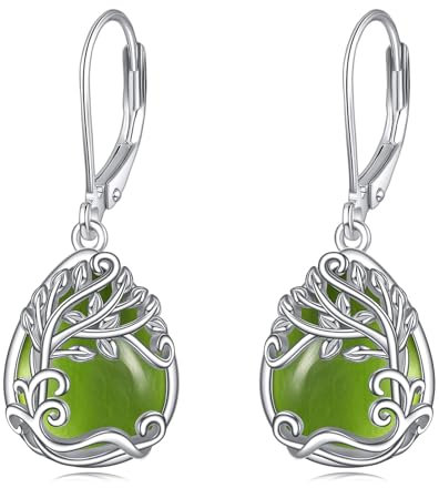 Baum des Lebens Peridot Ohrringe für Damen 925 Sterling Silber Lebensbaum Tropfen Ohrringe Leverback Schmuck Geschenke (GG-Baum des Lebens Peridot)