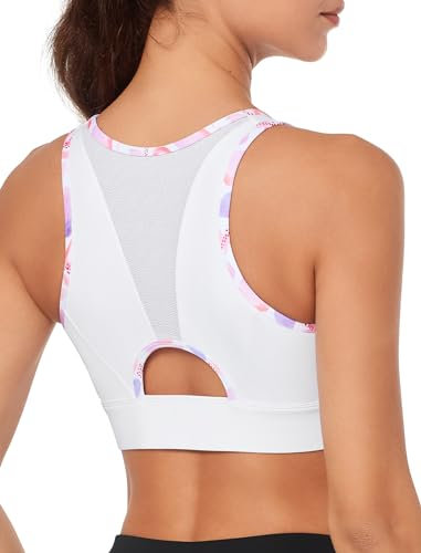 Yvette Sport BH Starker Halt 2024 Neu Vorderverschluss Große Größen Fitness Joggen Bra, Weiß, M