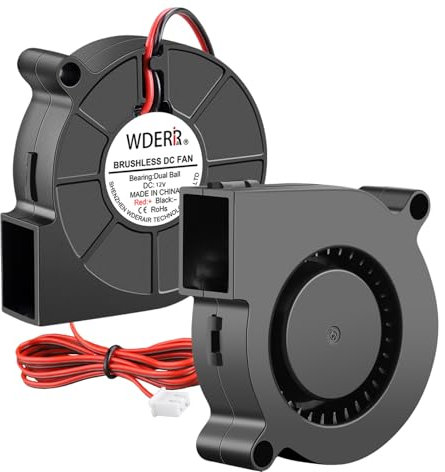 WDERAIR 12V DC Brushless 5015 High Speed Radial Blower Fan Dual Ball Bearing 2Pin with 39inch Cable for 3D Laser Printing and Small Appliance Replacement Upgrade Cooling (Pack of 2Pcs)