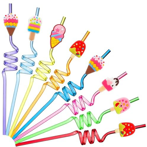 8 Pièces Colorées Cône de Crème Glacée Pailles, Twisty Pailles, Pailles Réutilisables Spirale en Plastique, Applicables à L'anniversaire, Au Cocktail(Diamètre: 0,6 cm/0,23 pouces)