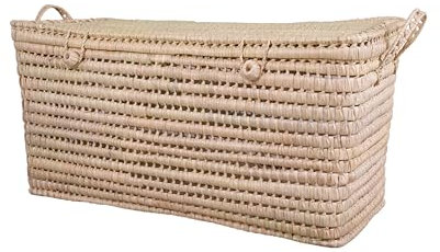 Malle en Osier, Coffre de Rangement en Osier (80 cm), Panier de Rangement avec Couvercle, Coffre à Jouet pour Enfant ou Linge de Maison, Deco Boheme Chic