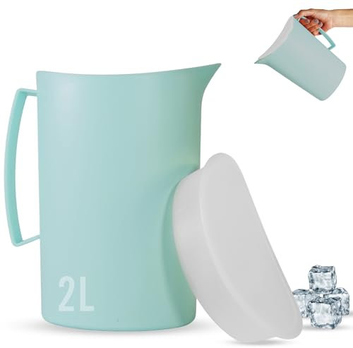 Mypicompany Wasserkaraffe 2 Liter aus Hochwertigem Kunststoff, Bpa-frei. Karaffe mit Deckel, Multifunktional für Feiern und Aktivitäten im Freien. Karaffe Plastik. (Grün)