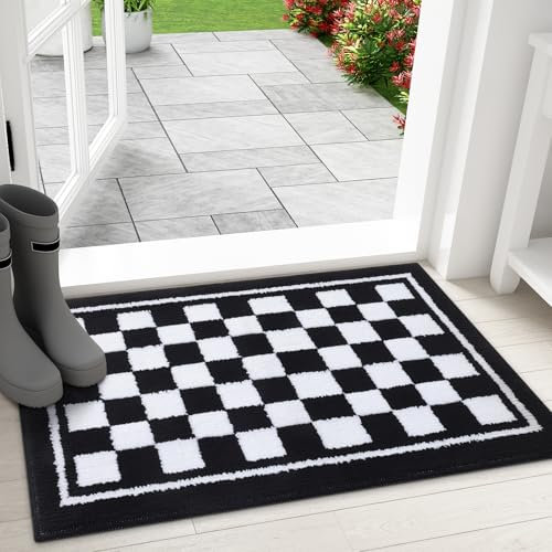 smiry Door Matts Indoor, Super Absorbent Entrance Door Mat, Machine Washable Inside Doormat, Low-Profile Dirt Trapper Mat, Non-Slip Floor Mat for Front Back Door, Muddy Paws, 43 x 76 cm - Black