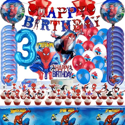 92 Stück Geburtstagsdeko 3 Jahre, Geburtstag Partygeschirr Set Kinder, Anime Party Dekoration, Party Tableware