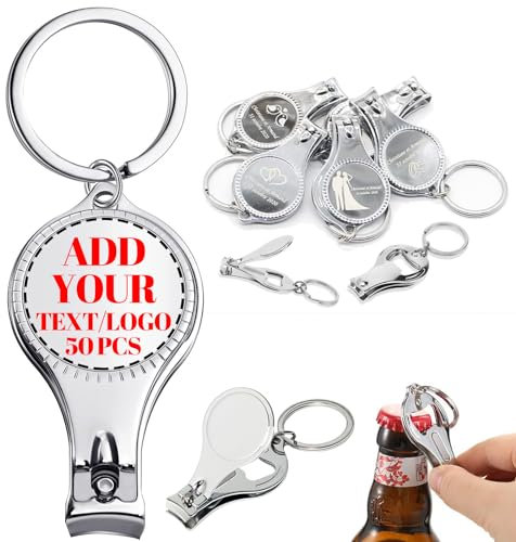 LLLGSH 50 Pcs Personalized Nail Clipper Bottle Opene, Customized Photo Nail Clipper Keychain Bottle Opener, Personalized Nail Clipper Bottle Opener with Logo Text for Men Women, Multitool Gifts