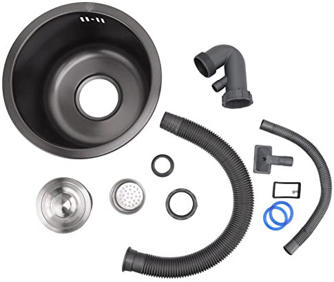 Garosa Évier à Barre Ronde Encastrable, Mini évier de Cuisine Rond de 11,73 Pouces, Kit de Lavabo encastré en Acier Inoxydable, Bol Simple avec Accessoires de Vidange, Crochets pour