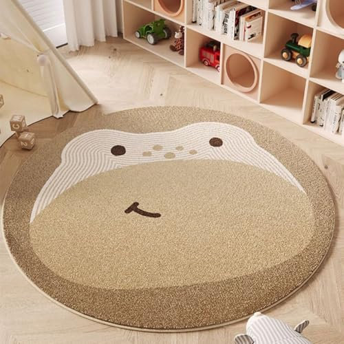 Ueiwffzo Kinderteppich Rund, Spielteppich Kinder, Waschbar Krabbeldecke Teppich Kinderzimmer,Pädagogischer Kinderzimmer Teppiche für Junge Mädchen (Frosch,80 * 80cm)
